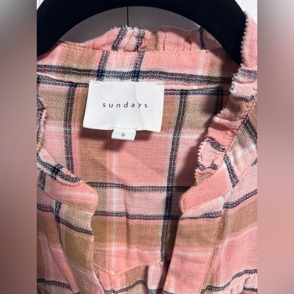 Sundays Pink/Green Plaid V Neck Button Down Long Sleeved Top - Picture 2 of 3